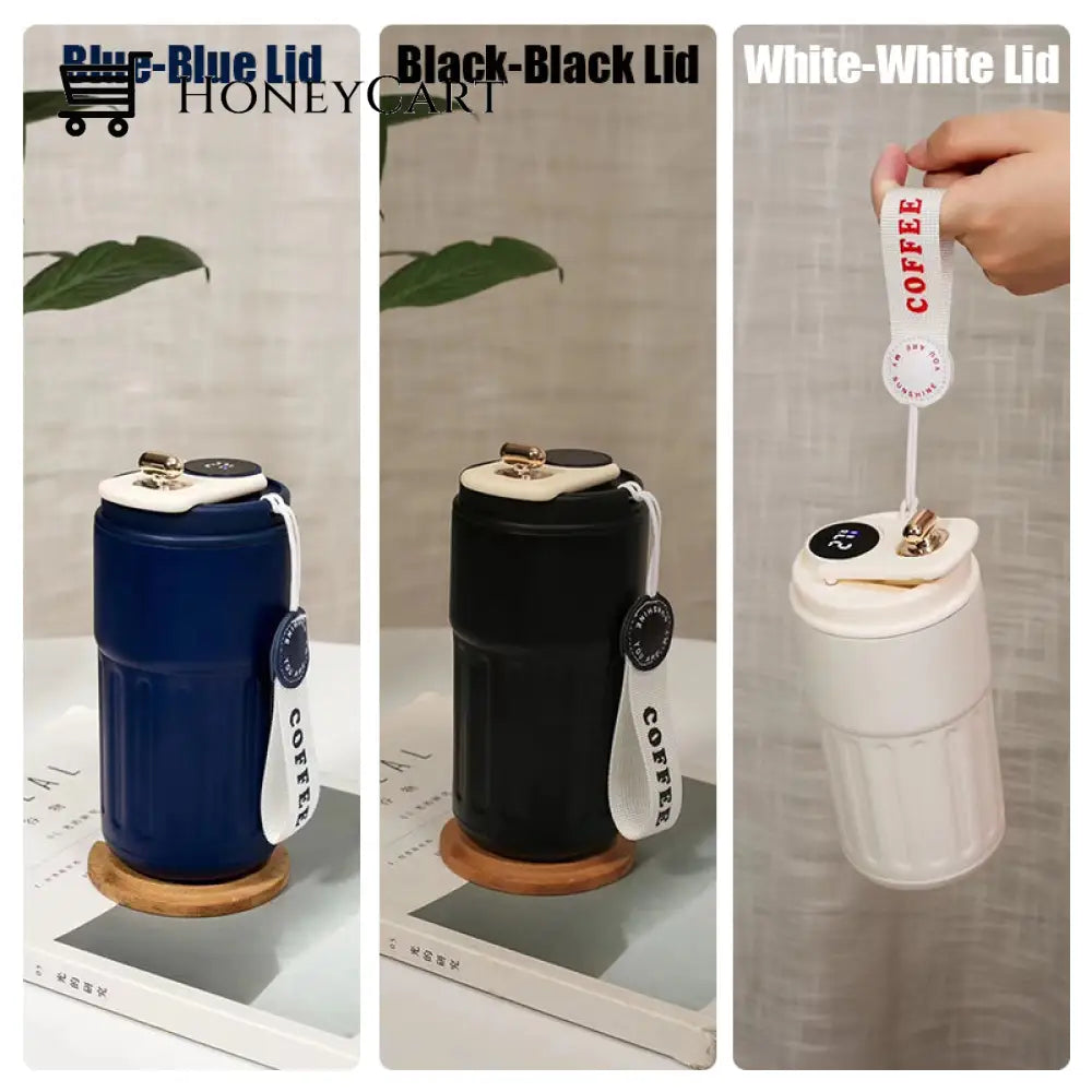 Coffee Thermos With Temperature Display Blue-Blue Lid Houseware & Kitchen