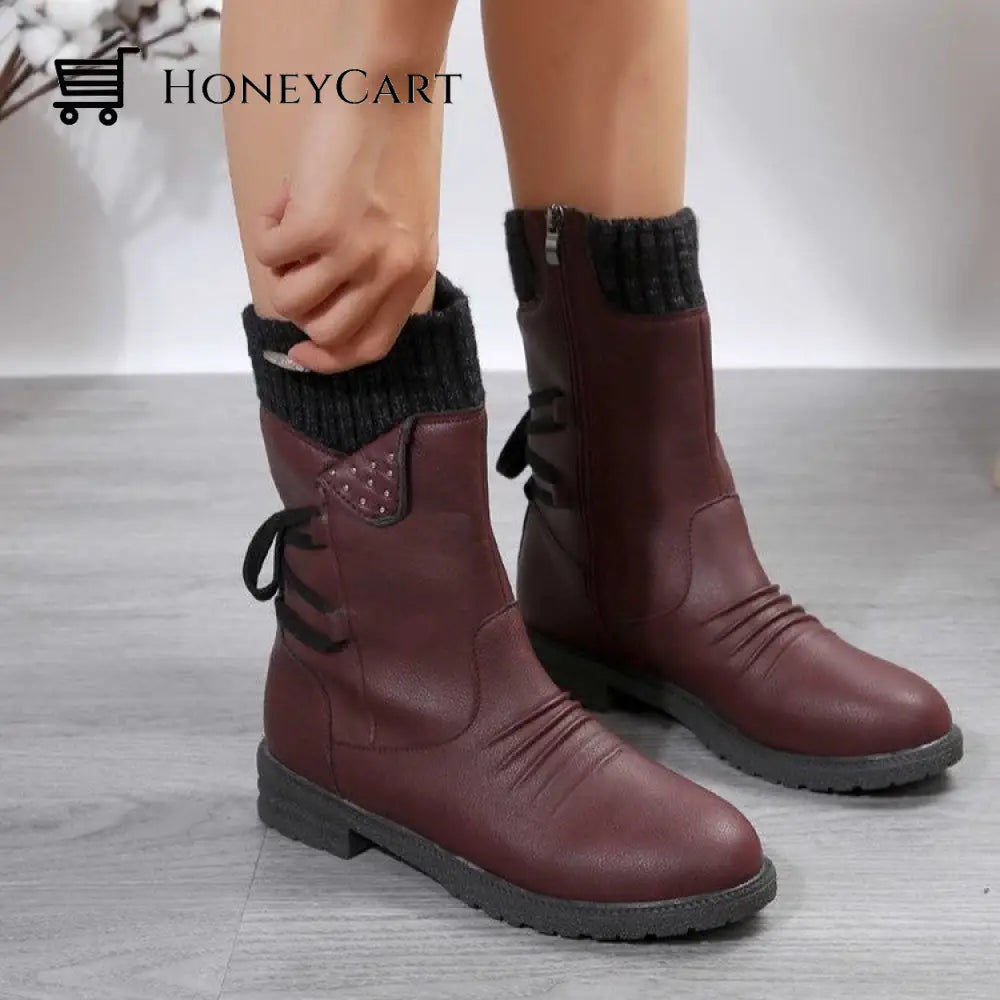 Comfortable Low Heel Mid-Calf Womens Boots Red / 35 Beauty& Health