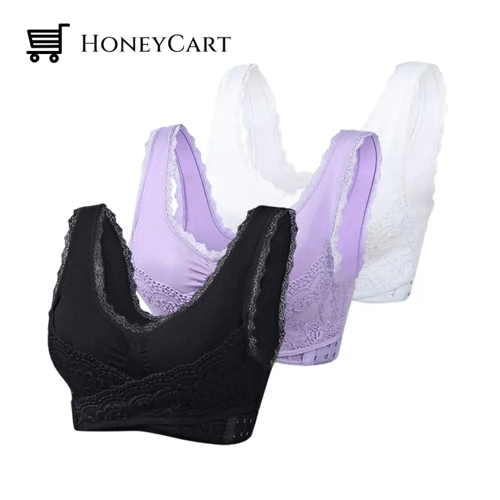 Comfy Corset Bra - Front Cross Side Buckle Wireless Lace Business & Industrial