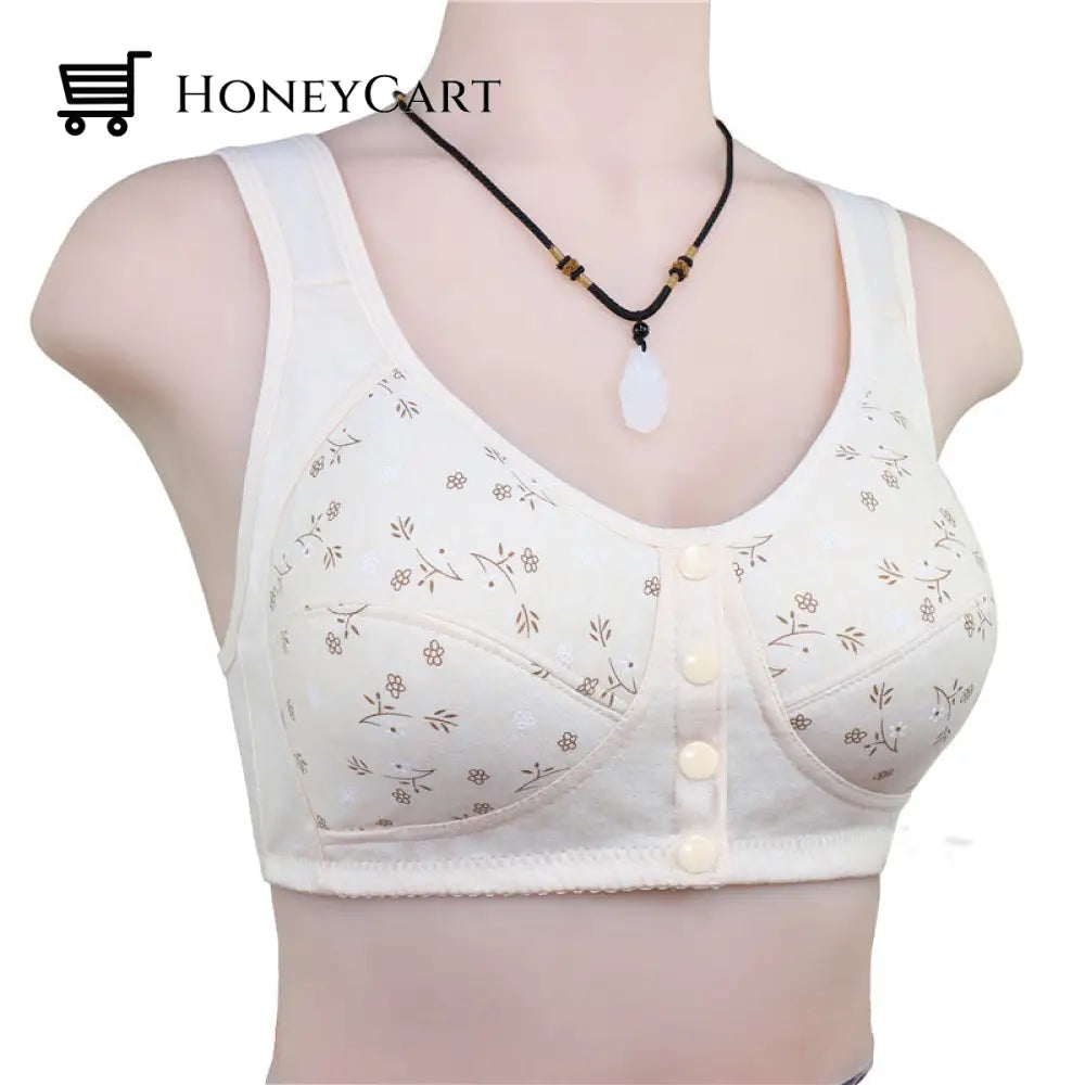Convenient Front Button Bra Khaki / 36