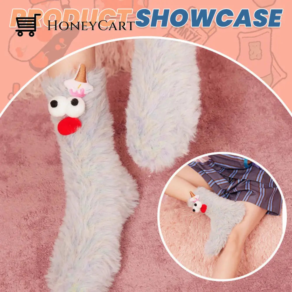 Coral Fleece Cartoon Mid-Calf Socks Beauty& Health