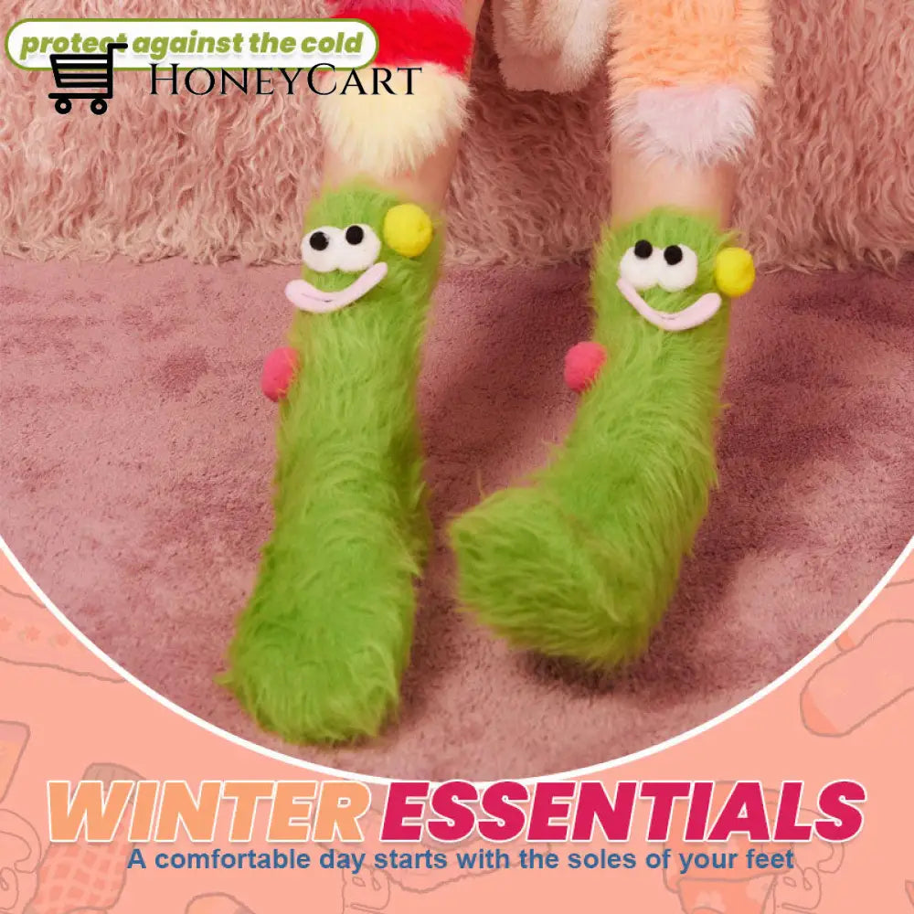 Coral Fleece Cartoon Mid-Calf Socks Green Beauty& Health