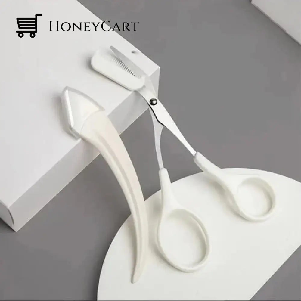 Crescent Eyebrow Trimmer Set Scissors With Comb White+White Eye