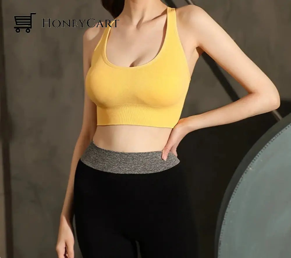 Criss-Cross Push Up Seamless Sports Bra High Impact Shockproof With Buckle For Yoga And Gym