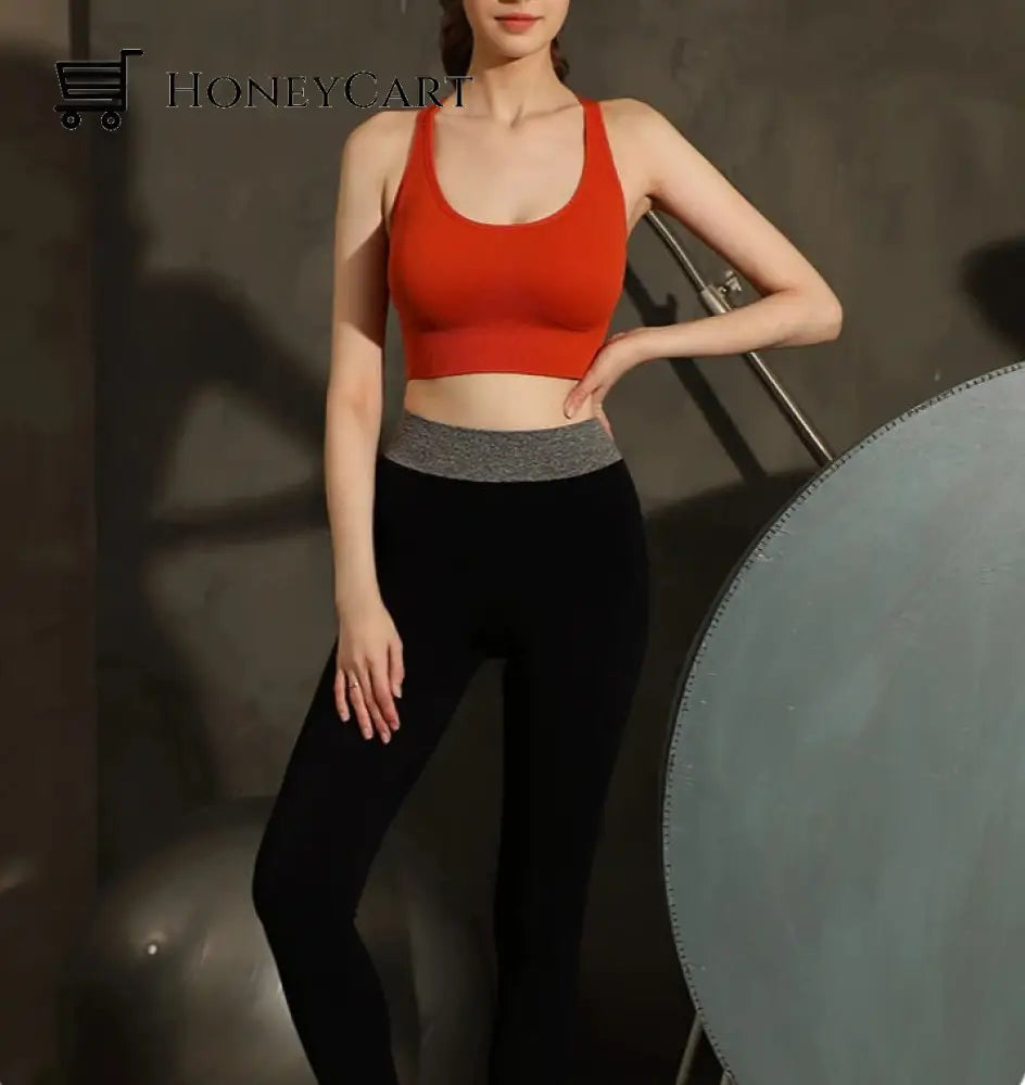 Criss-Cross Push Up Seamless Sports Bra High Impact Shockproof With Buckle For Yoga And Gym Red / S