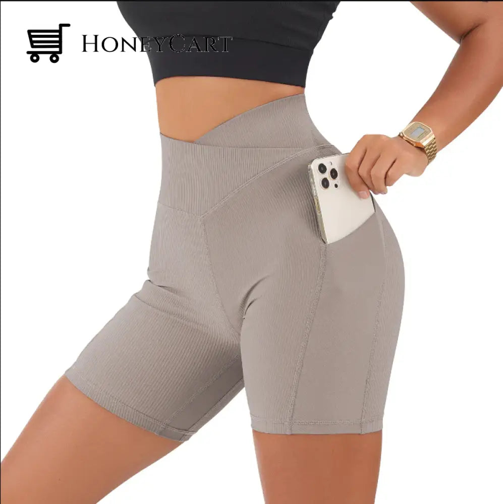 Crossover Ribbed Pocket Shorts Beige / S Pants