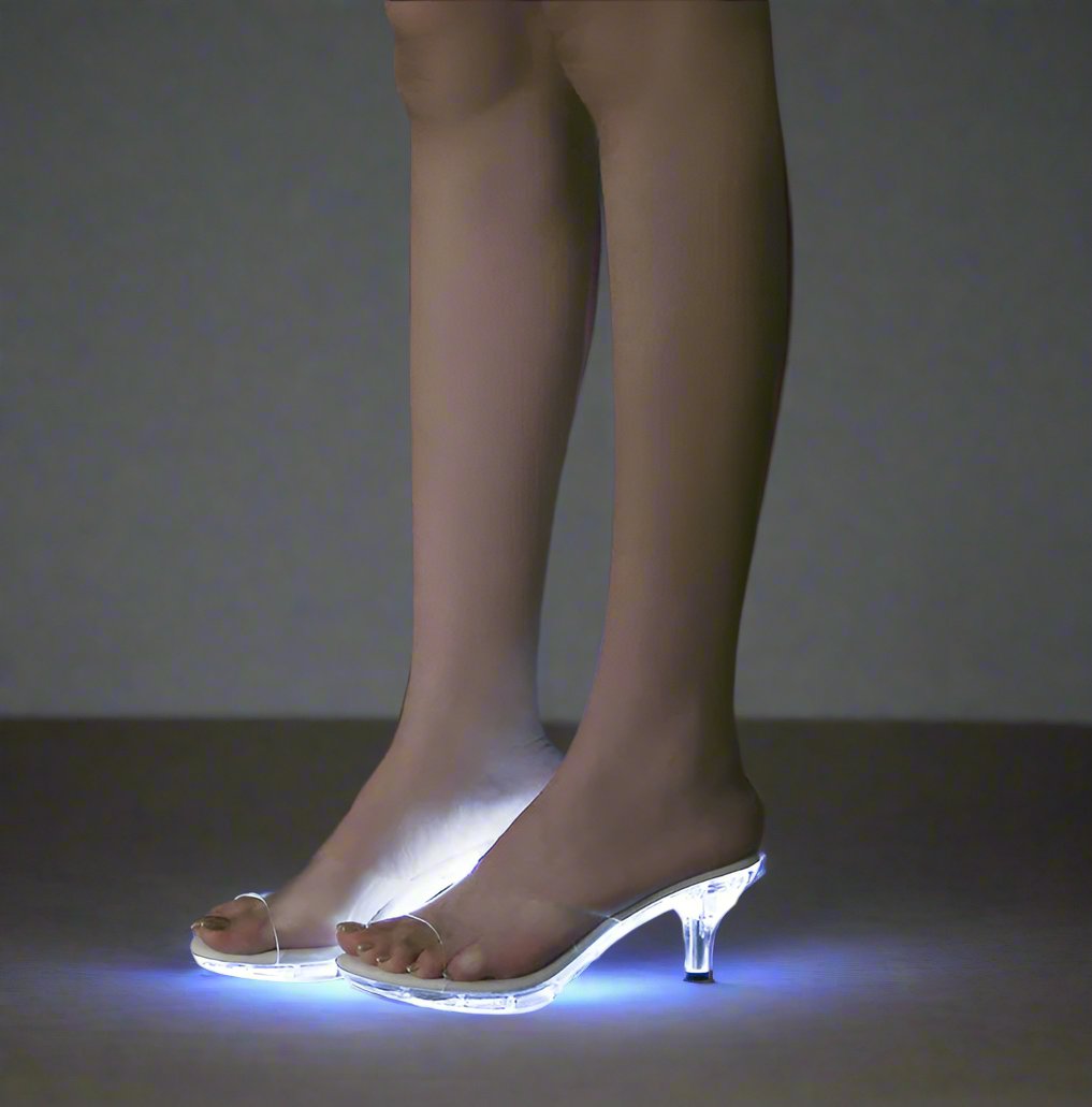 Crystal Clear Women's LED Kitten Heel Sandals – Dazzling Nightclub Heels