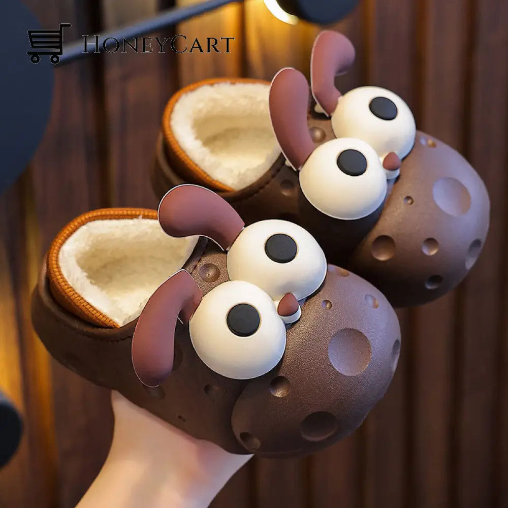 Cute Cartoon Animal Childrens Cotton Slippers Brown / 24/25 Code (Inner Length 15Cm) Kids & Gift