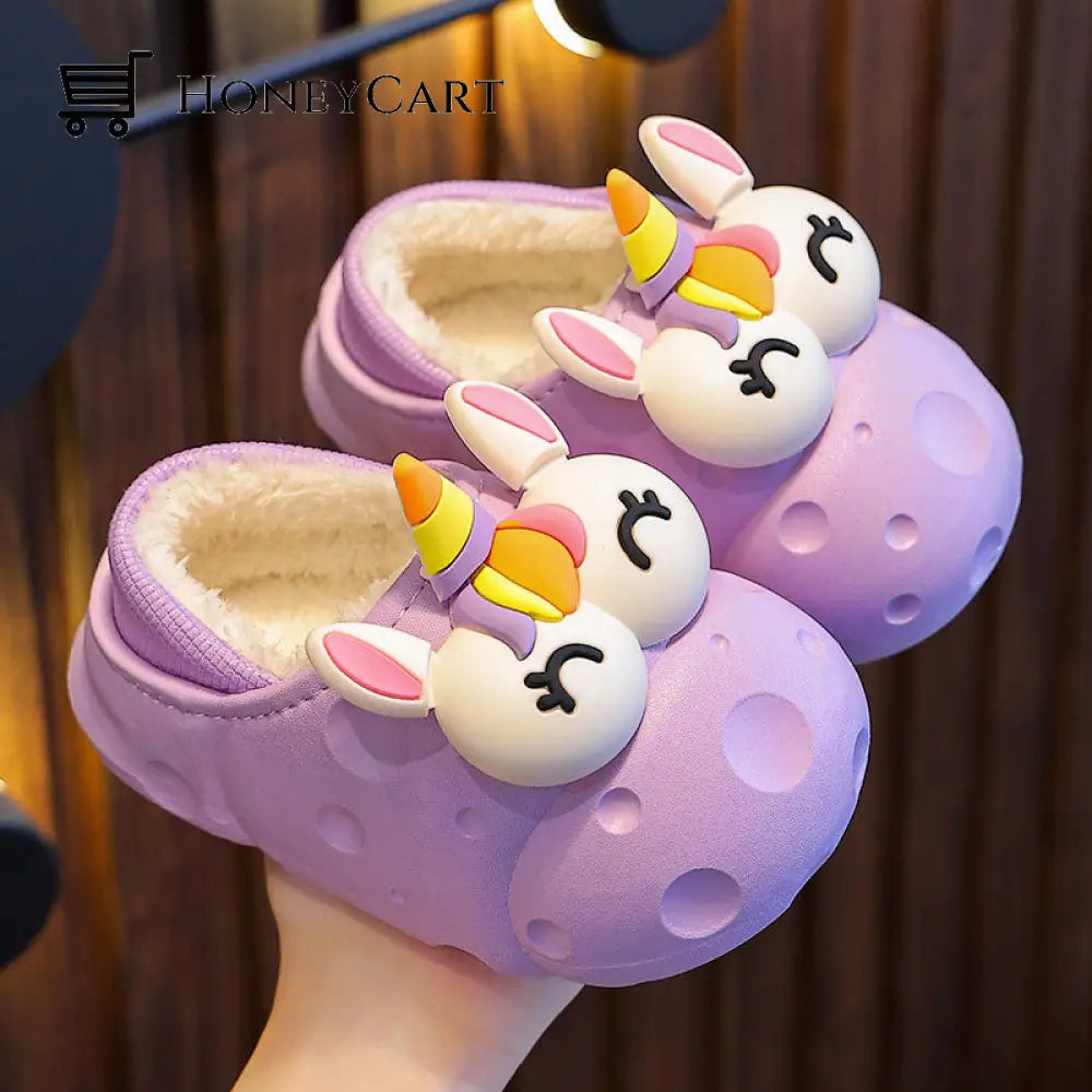 Cute Cartoon Animal Childrens Cotton Slippers Purple / 24/25 Code (Inner Length 15Cm) Kids & Gift