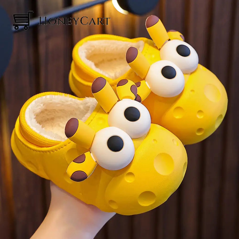 Cute Cartoon Animal Childrens Cotton Slippers Yellow / 24/25 Code (Inner Length 15Cm) Kids & Gift