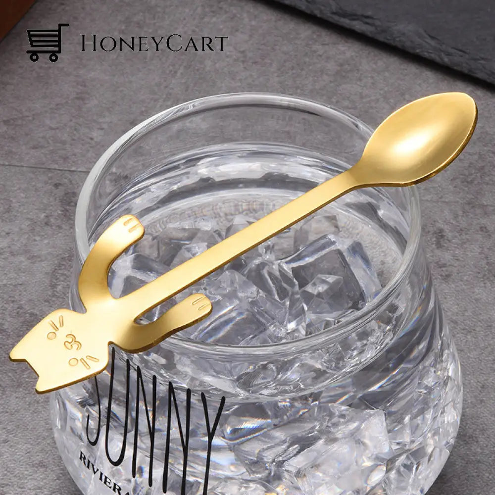 Cute Cat Coffee Teaspoons 410/S/Gold