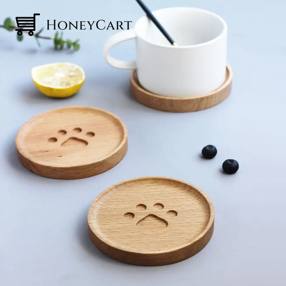 Cute Cat Paw Wooden Coaster Coasters
