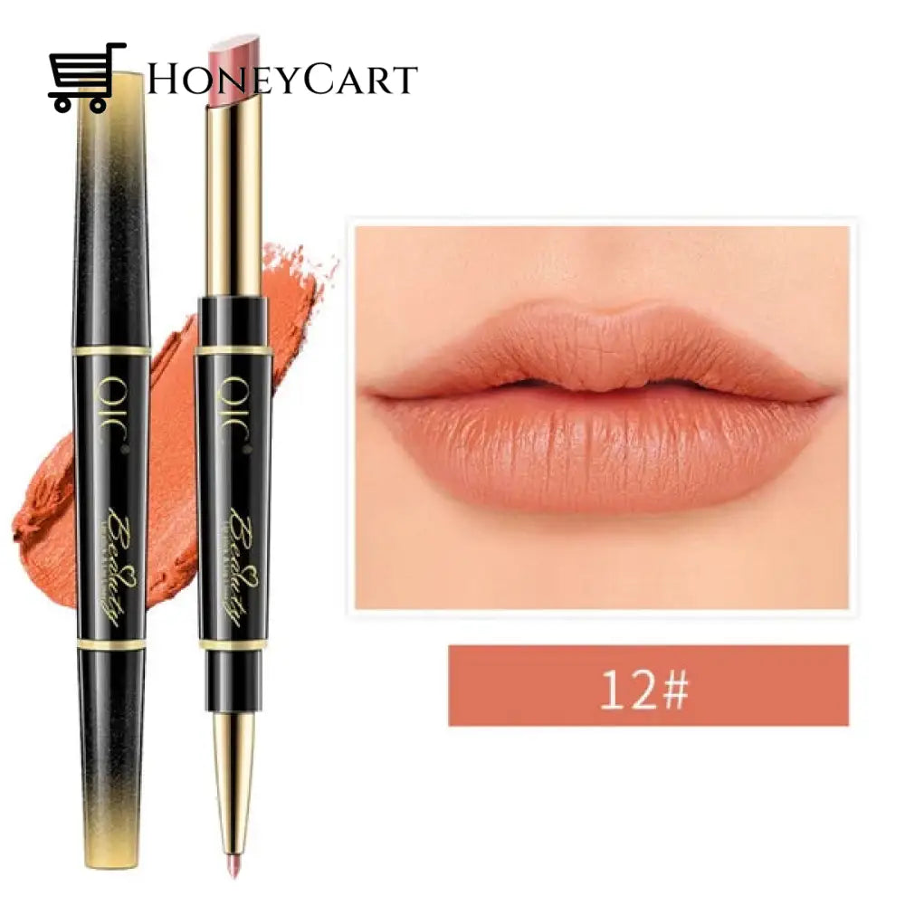 Double-Ended Lipstick Automatic Lip Liner Matte Waterproof Non-Fading Non-Stick Number 12 Lipstick