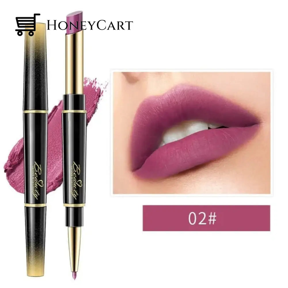 Double-Ended Lipstick Automatic Lip Liner Matte Waterproof Non-Fading Non-Stick Number 2 Lipstick