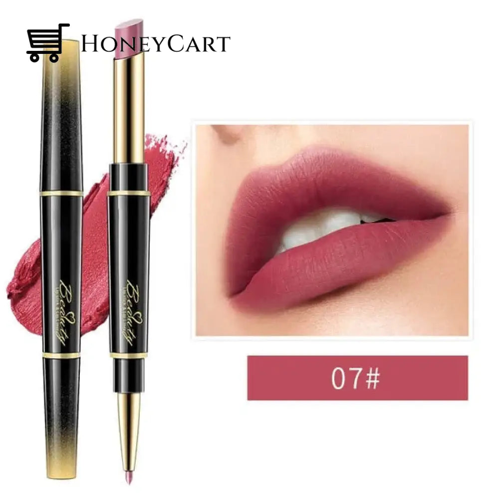 Double-Ended Lipstick Automatic Lip Liner Matte Waterproof Non-Fading Non-Stick Number 7 Lipstick