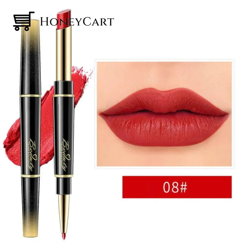 Double-Ended Lipstick Automatic Lip Liner Matte Waterproof Non-Fading Non-Stick Number 8 Lipstick