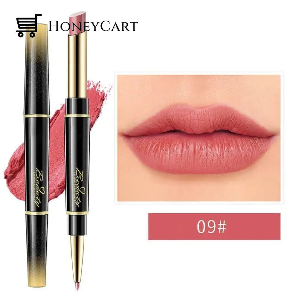 Double-Ended Lipstick Automatic Lip Liner Matte Waterproof Non-Fading Non-Stick Number 9 Lipstick