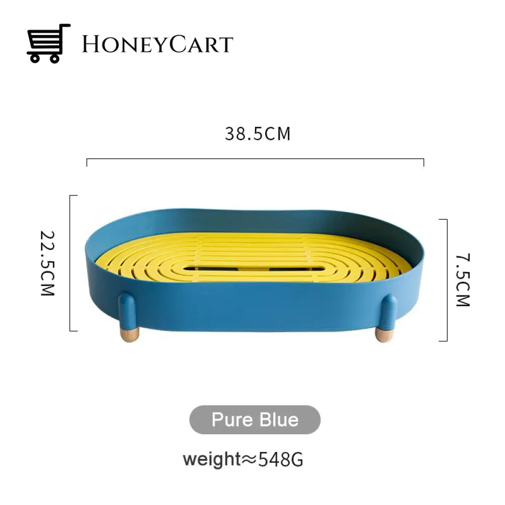 Draining Tea Cup Tray 1Pc Pure Blue Decorative Trays