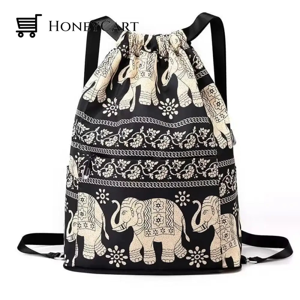 Drawstring Large Capacity Dry-Wet Separation Travel Sports Backpack Elephant