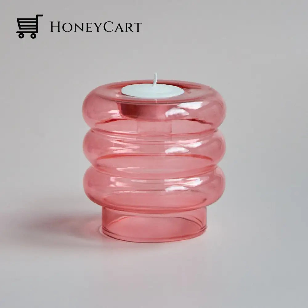 Dual Glass Spiral Candle Holder Pink Holders