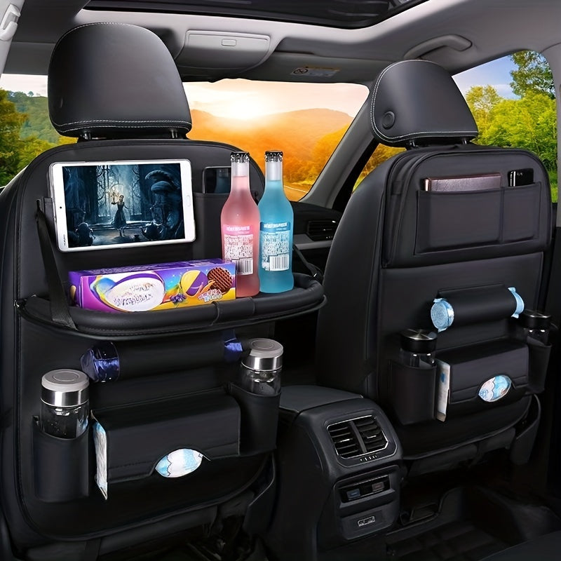 Car Multifunctional Rear Seat Organizer Includes Foldable Table Board and Car Dining Tray