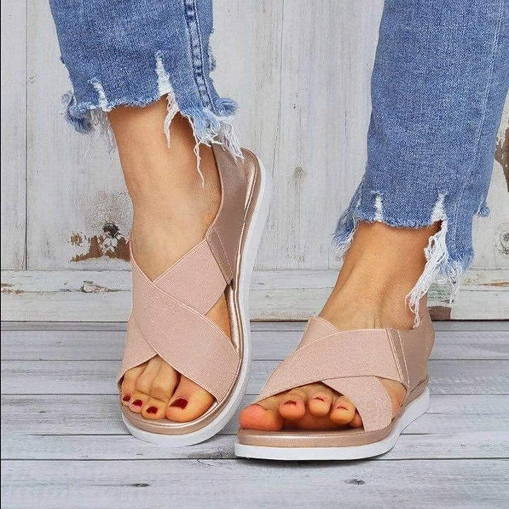 Giulia Elastic Flat Bunion Protective Wide Sandals