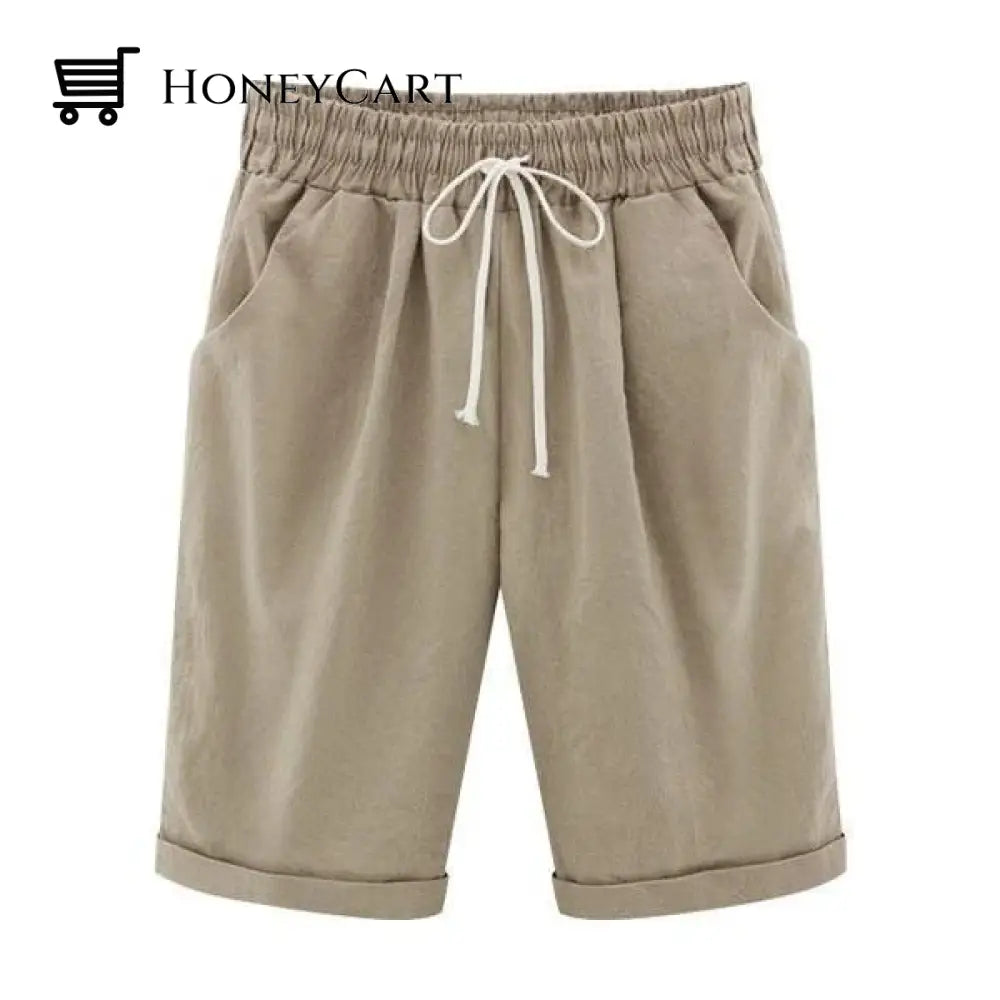 Elastic Waist Casual Comfy Summer Shorts Khaki / M Tool
