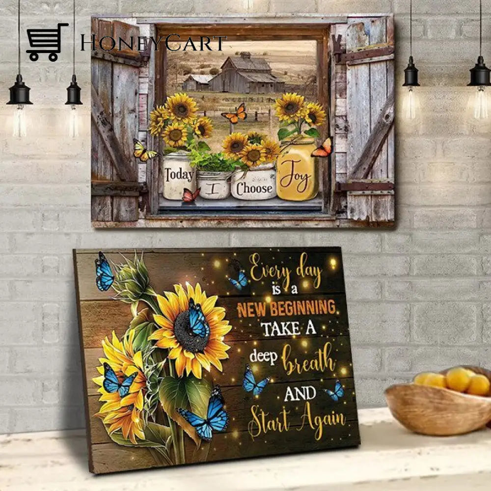 Every Day Is A New Beginning-Butterfly Sunflowers Wall Art Set Of 2-(Best Deal)