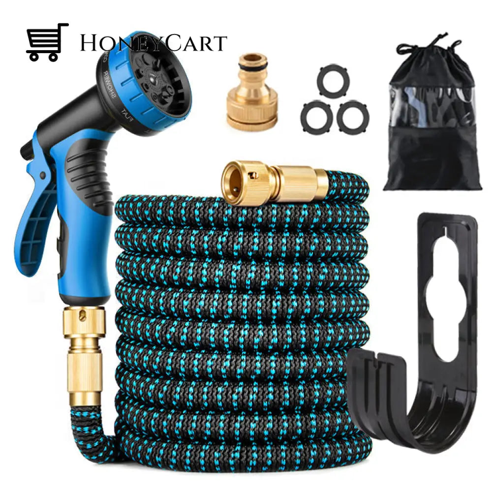 Expandable Garden Hose With 8 Function Nozzles Blue / 25Ft Wjj-0624
