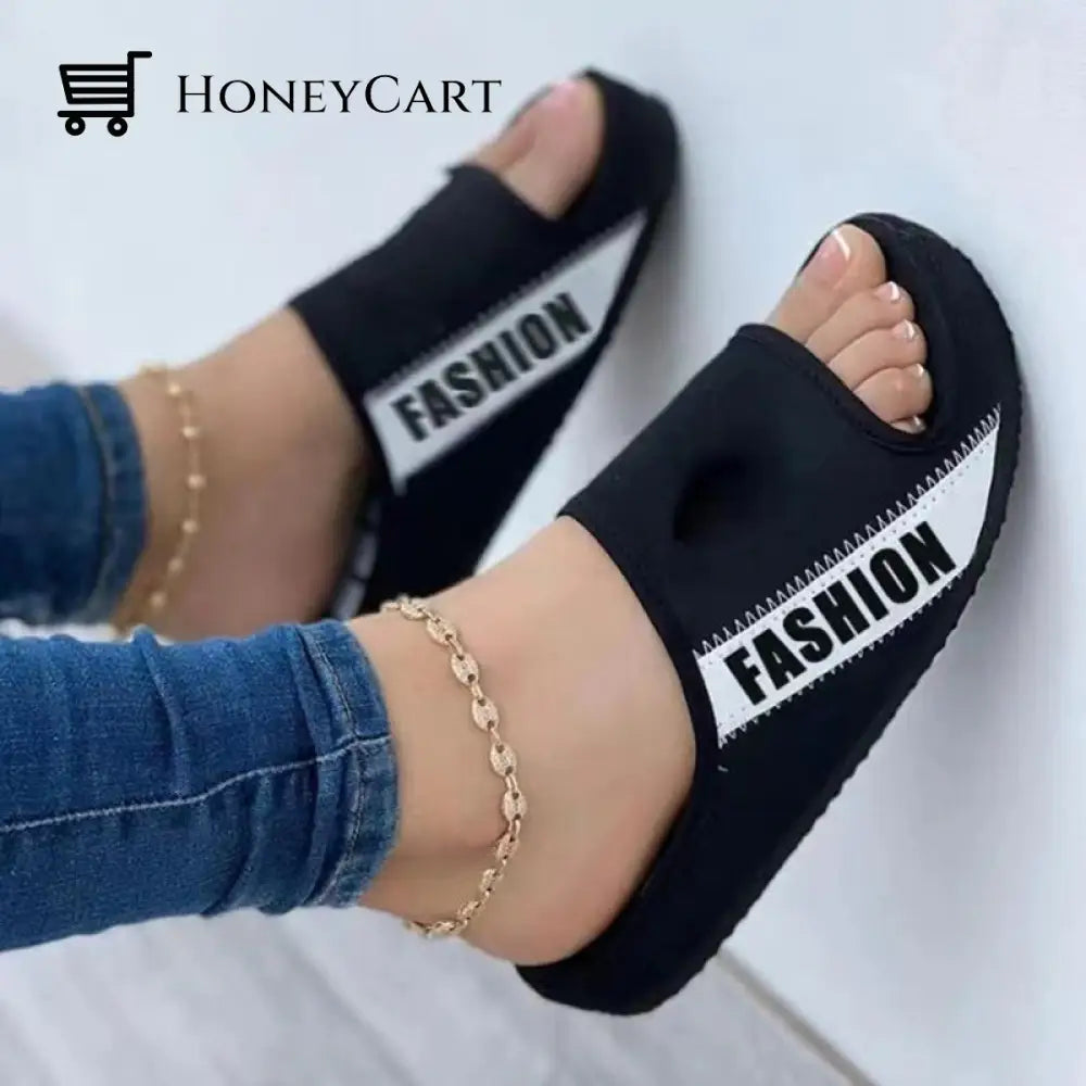 Fabric Flat Sandals Black / 35
