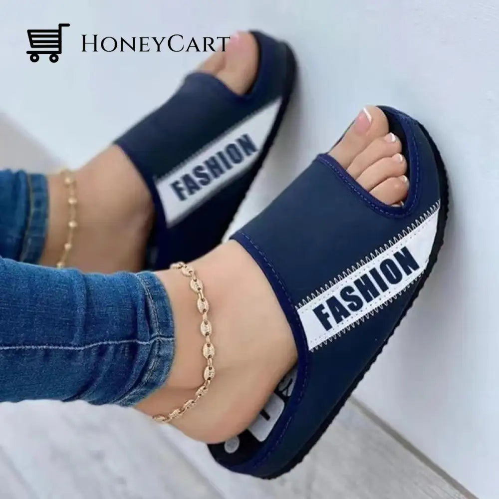 Fabric Flat Sandals Navy Blue / 35