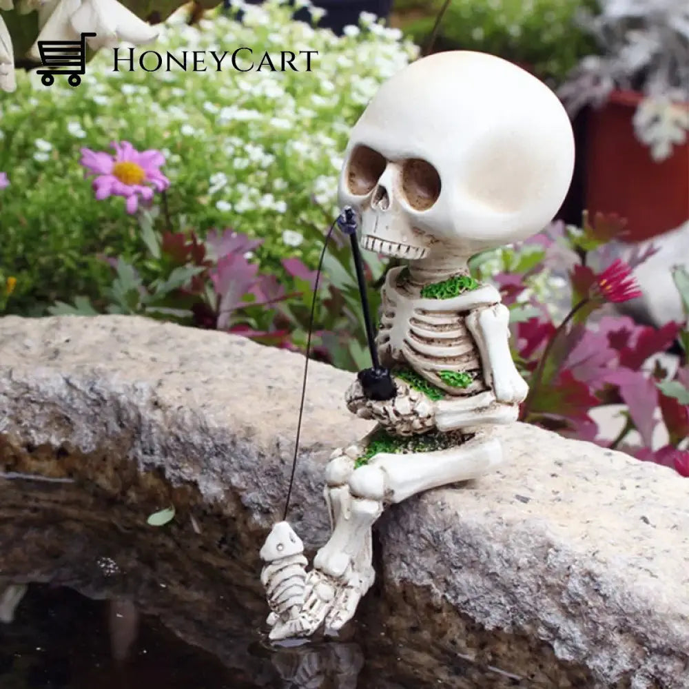 Fishing Skeleton Garden Accessory