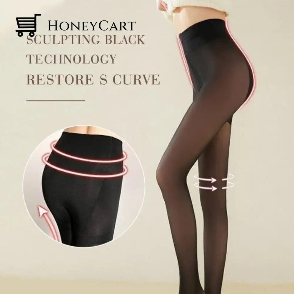 Flawless Legs Fake Translucent Warm Plush Lined Elastic Tights Tool
