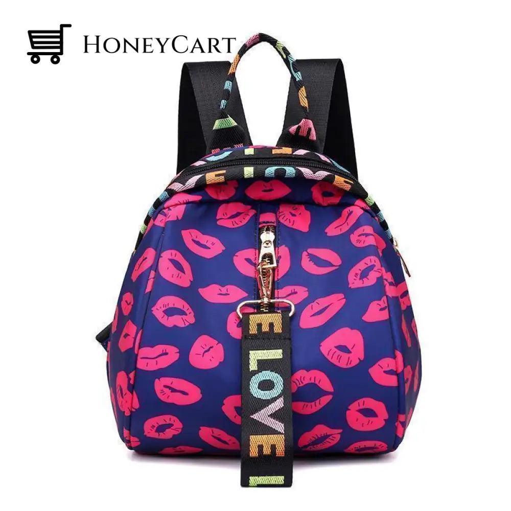 Floral Waterproof Shoulder Bag Backpack Red Lip