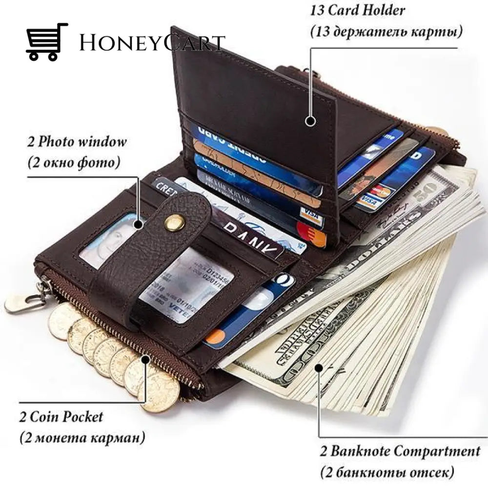 Genuine Leather Anti-Theft Retro Wallet With Chain