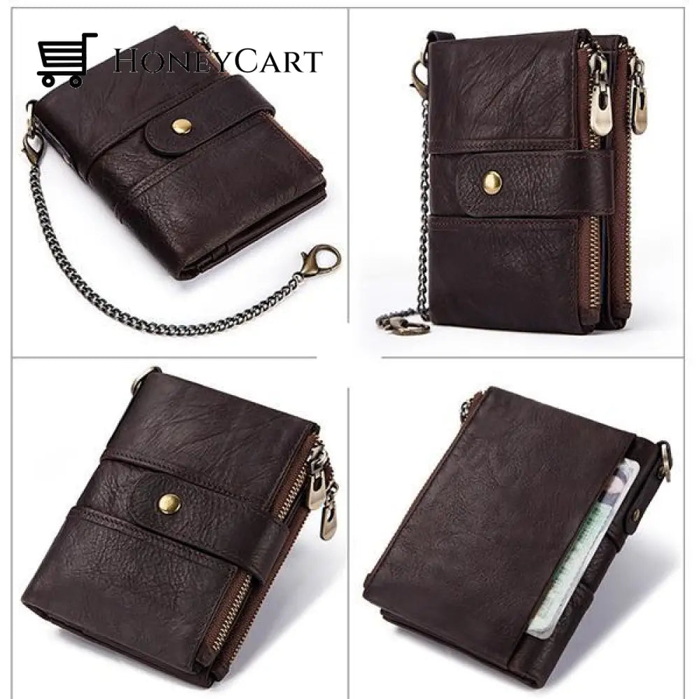 Genuine Leather Anti-Theft Retro Wallet With Chain