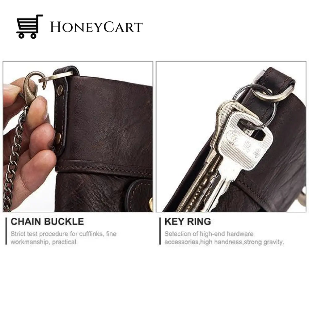 Genuine Leather Anti-Theft Retro Wallet With Chain