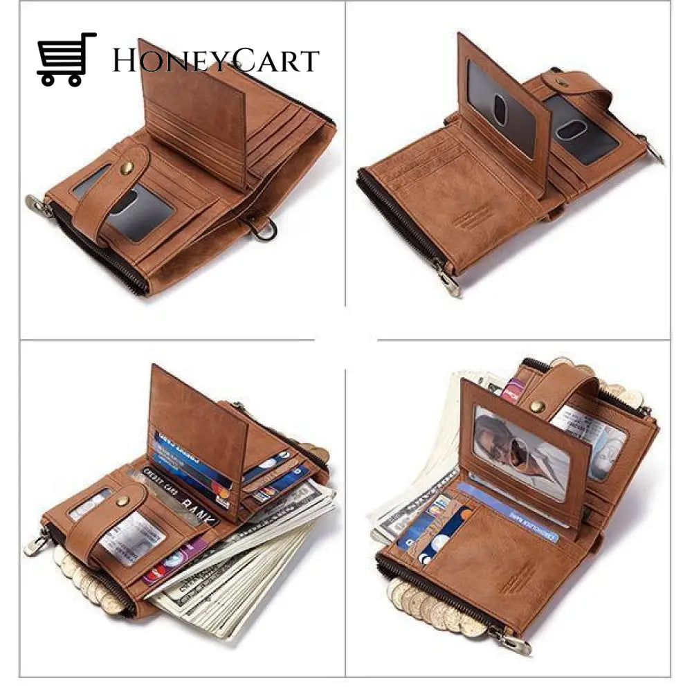 Genuine Leather Anti-Theft Retro Wallet With Chain