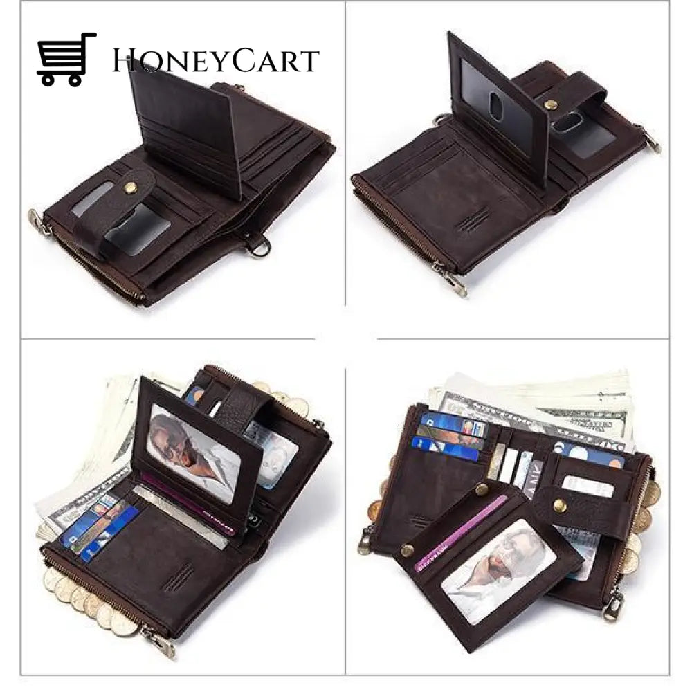Genuine Leather Anti-Theft Retro Wallet With Chain