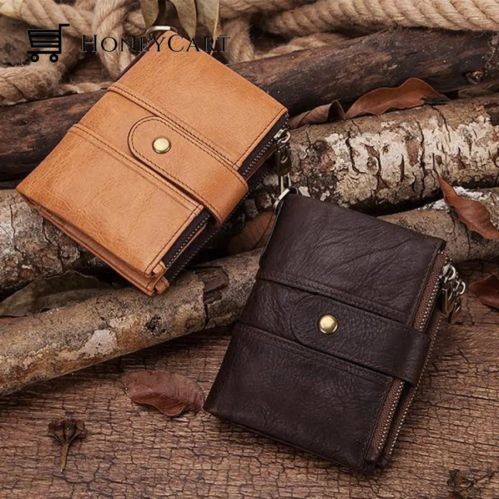 Genuine Leather Anti-Theft Retro Wallet With Chain