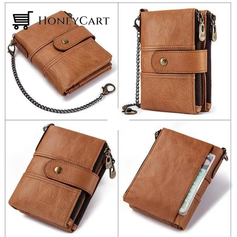 Genuine Leather Anti-Theft Retro Wallet With Chain