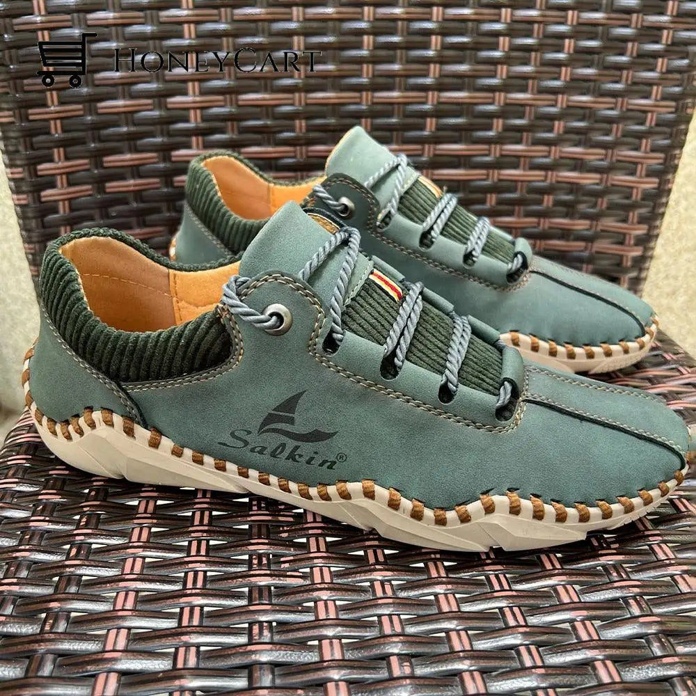 Handmade Men Leather Shoes Green / 40