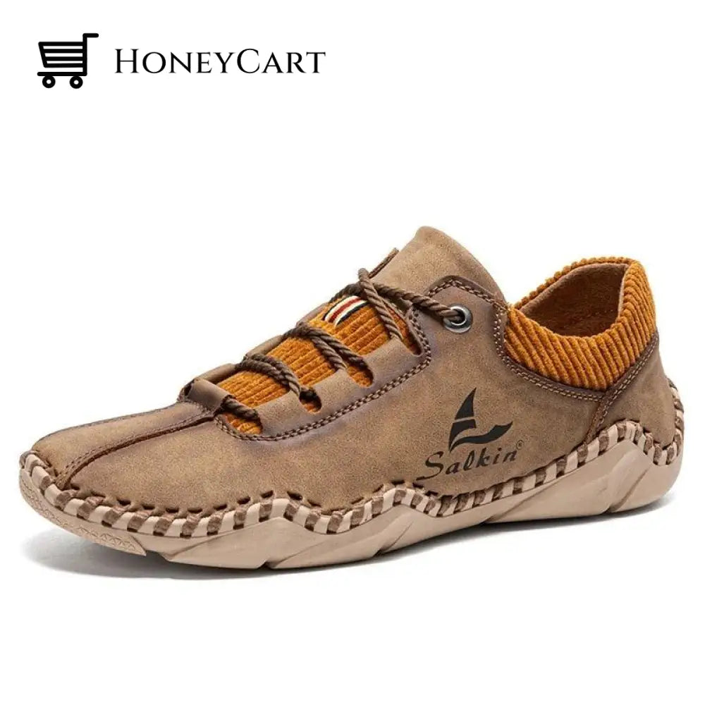 Handmade Men Leather Shoes Khaki / 40