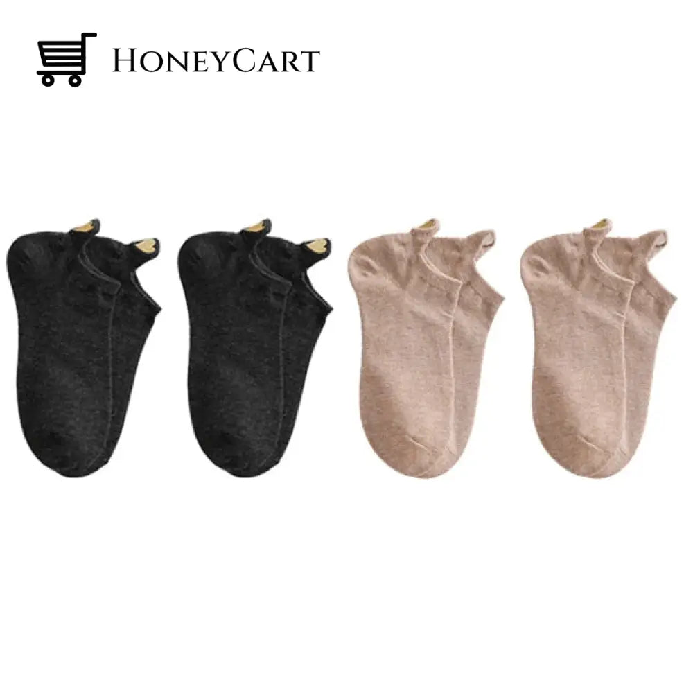 Heart Embroidery Cute Short Socks (4 Pairs) 35-40 / 21