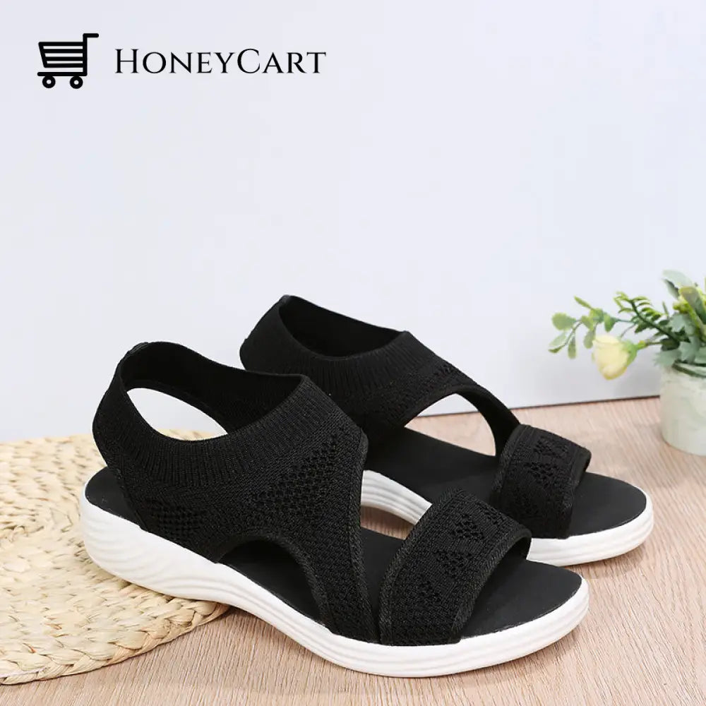 High-Fashion Springy Wide Fit Wedges Sandals For Women 5 / Black