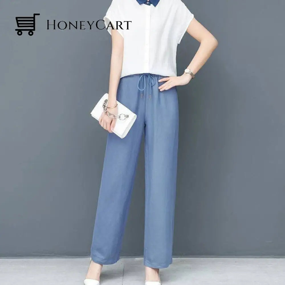 High Waist Loose Ice Silk Pants