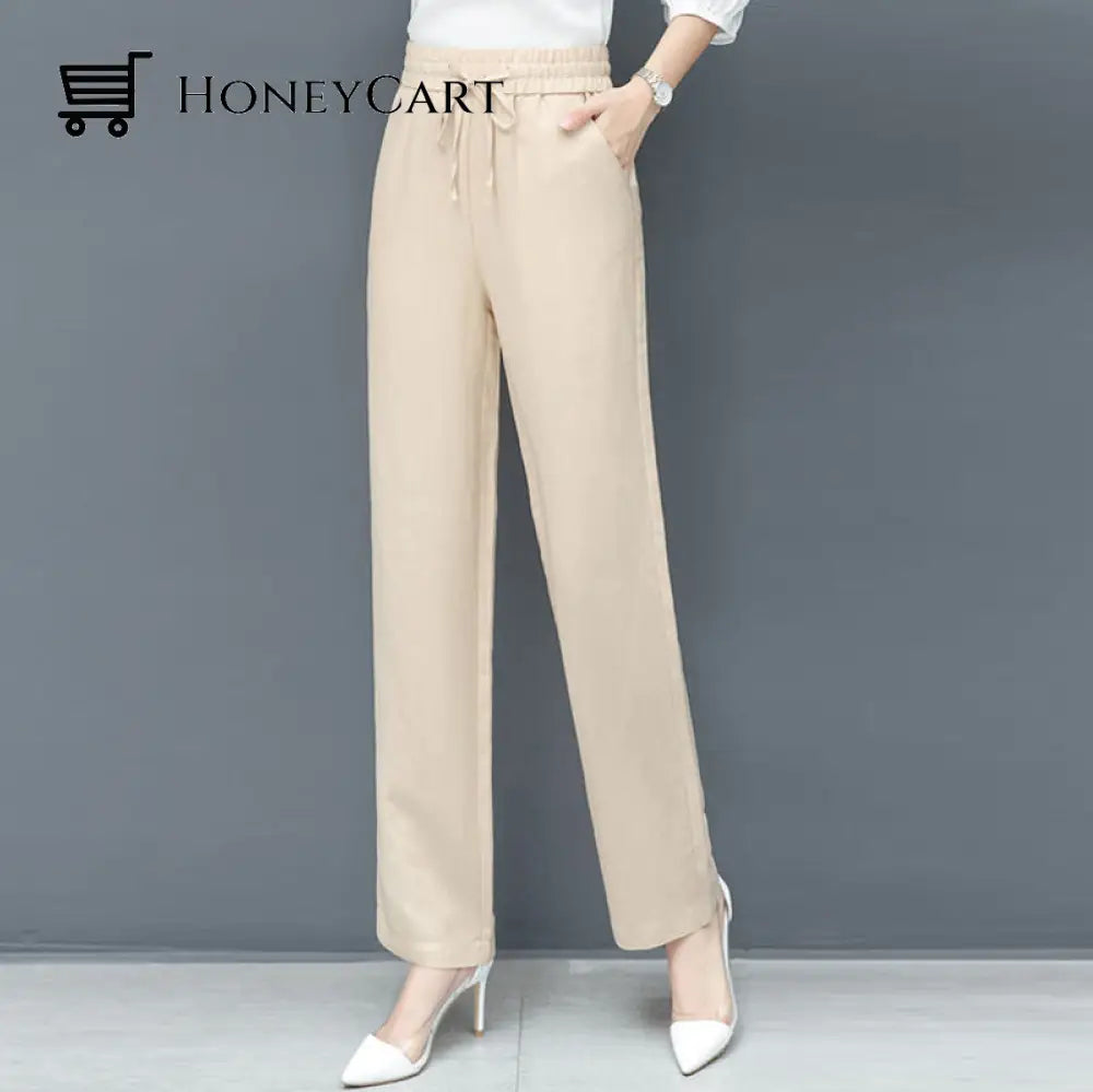 High Waist Loose Ice Silk Pants Apricot / S