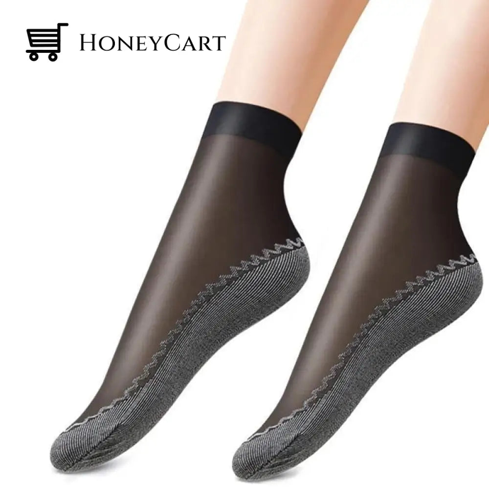 (Holiday Hot Sale-48% Off) Silky Anti-Slip Cotton Socks Black / 5 Pairs Beauty& Health