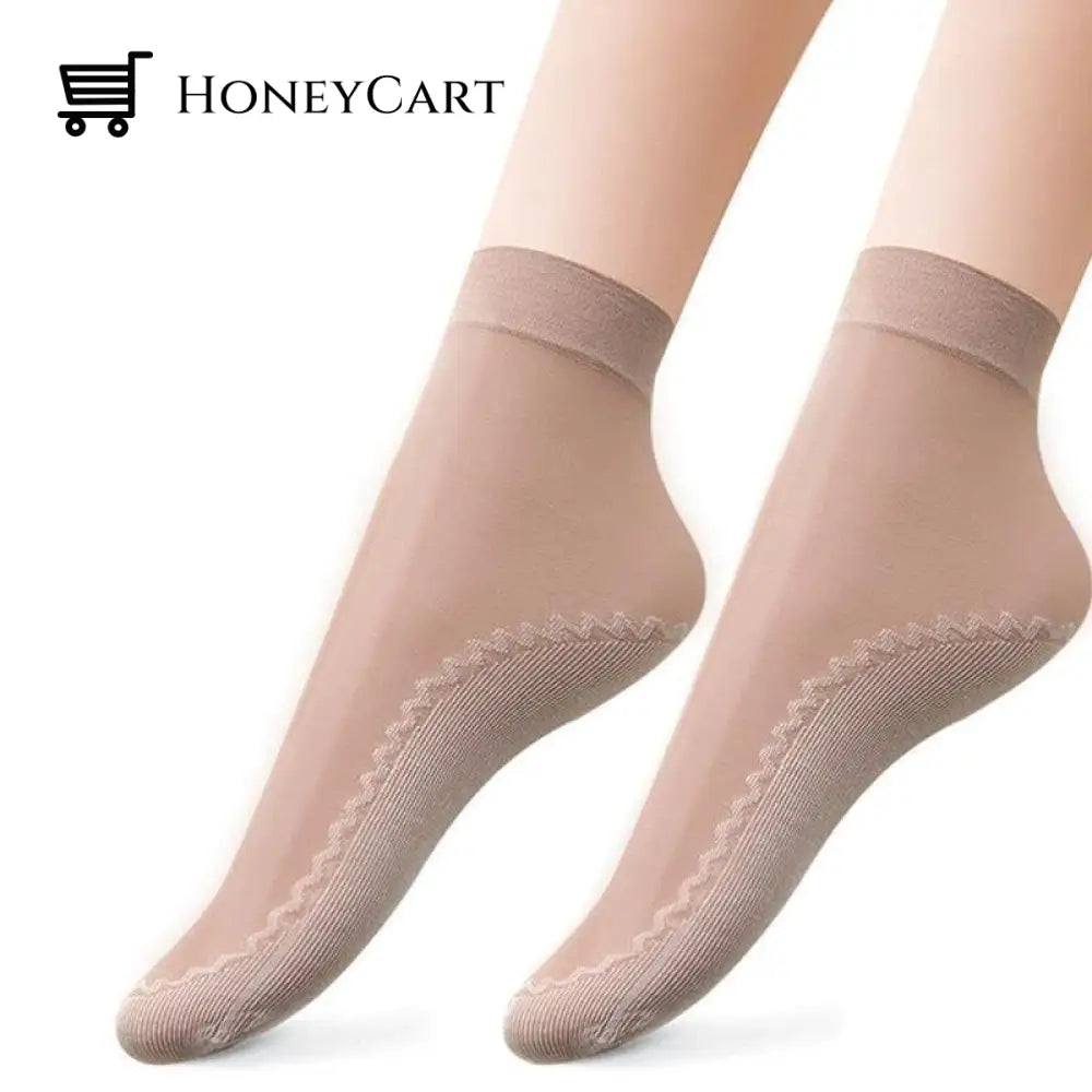 (Holiday Hot Sale-48% Off) Silky Anti-Slip Cotton Socks Brown / 5 Pairs Beauty& Health