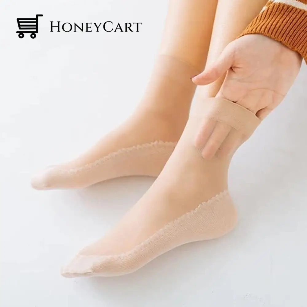 (Holiday Hot Sale-48% Off) Silky Anti-Slip Cotton Socks Skin Color / 5 Pairs Beauty& Health